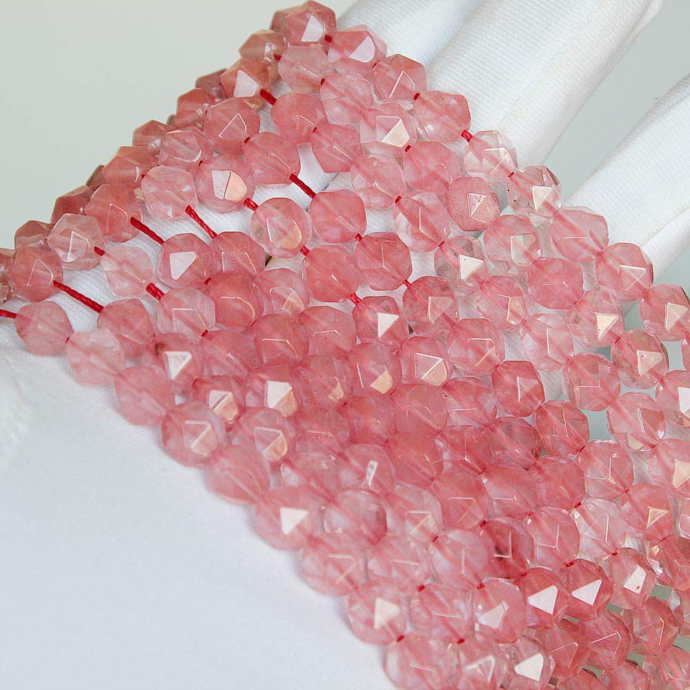 MJDCB Best Sellers Stone Beads Faceted Polygon Red Watermelon Crystal Crystal Energy Stone Healing Power for Jewelry Making(8mm)