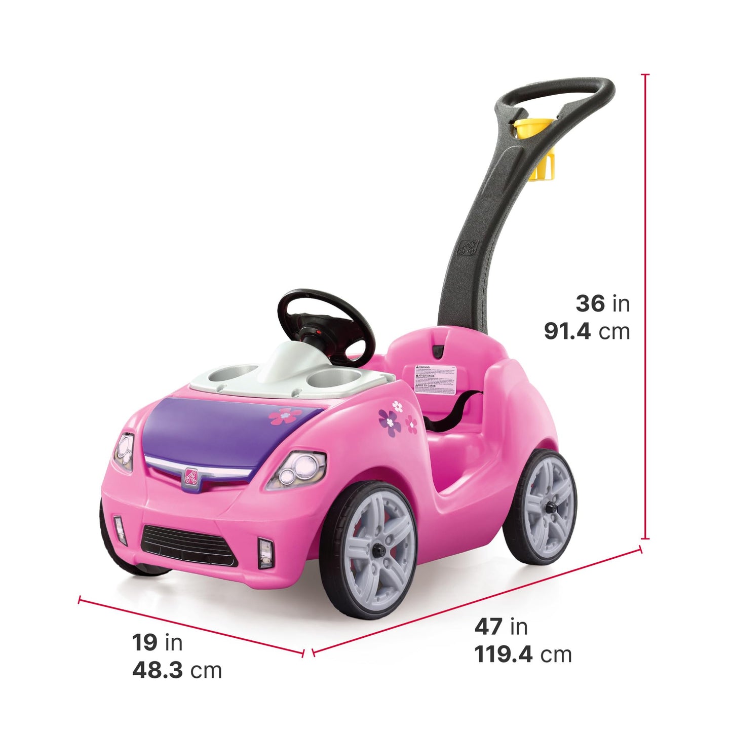 Step2 Whisper Ride II Kids Push Cars, Ride On Car, Seat Belt, Horn, Toddlers Ages 1.5 – 4 Years Old, Max Weight 50 lbs., Quick Storage, Stroller Substitute, Pink