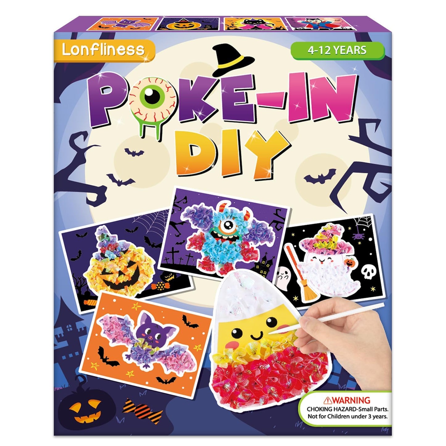 Lonfliness 8PCS Poke Craft Kit Halloween No-Mess Fabric Sewing Art Puzzle Puncture Painting Bat Pumpkin Ghost Halloween Creative Activity Game Birthday Party Favors