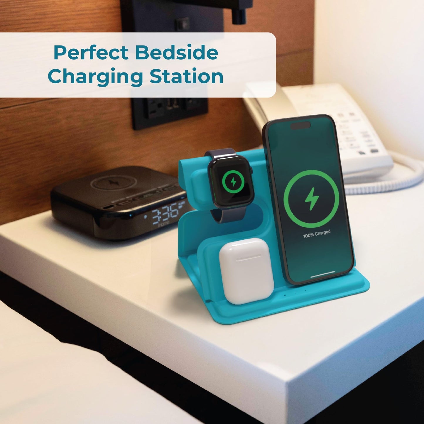 BLACK+DECKER 3 in 1 Charging Station for Apple Multiple Devices, Wireless Foldable Travel Charger for Multiple Devices iPhone 17 16 15 14 13 Pro Max Plus Apple Watch Series/AirPods (Loch Ness)