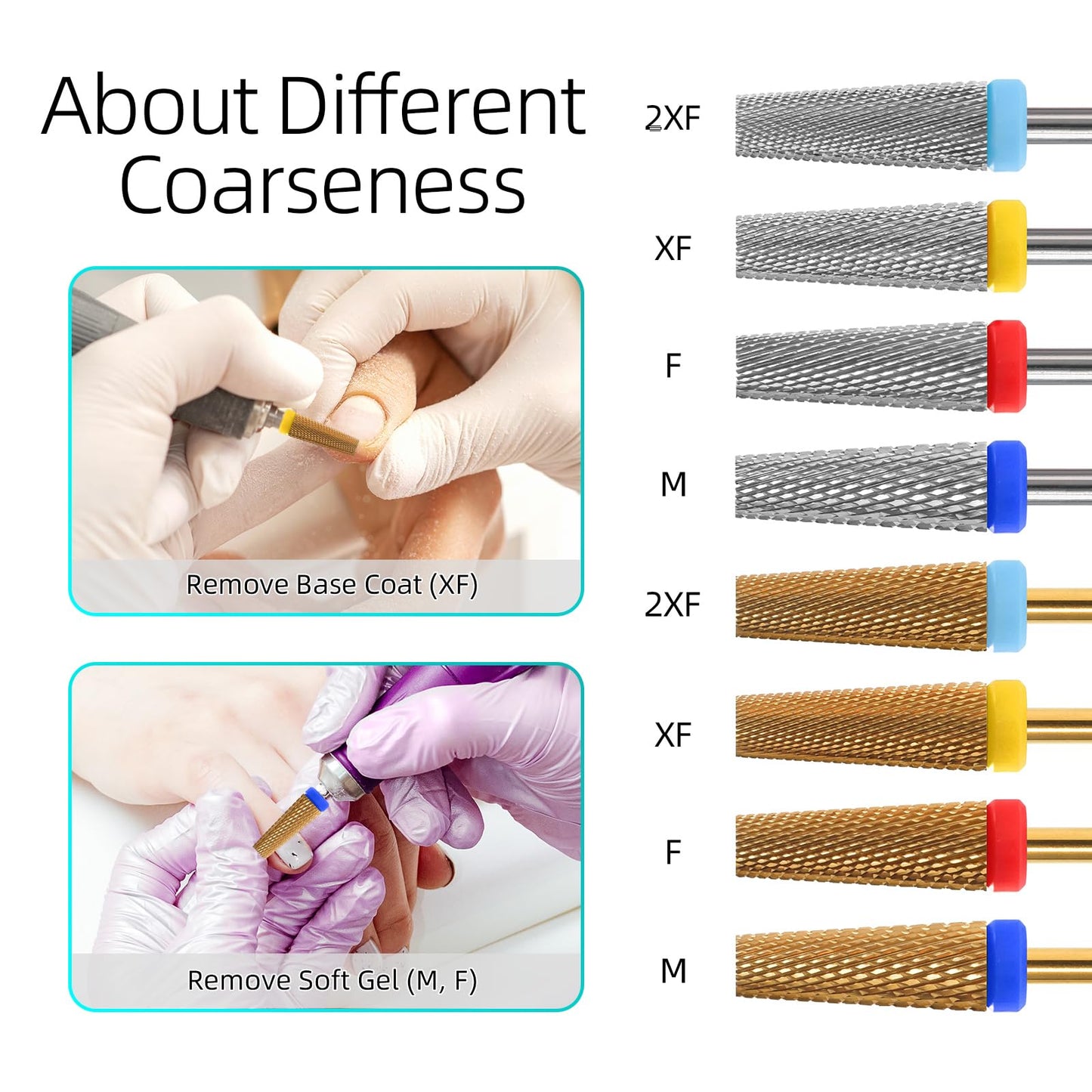 HYTOOS Titanium 5 in 1 Nail Drill Bit, 6 * 16mm Flat Top Tapered Professional Tungsten Carbide Bits for Gel Polish & Base Removal, Electric File Manicure Drills Accessories Tool,2XF