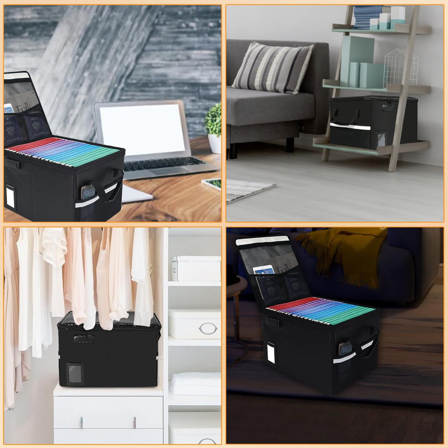 File Box with Lock 5200°F with Heat Insulated,Fireproof Box File Storage Organizer Anti-Static,Collapsible Fireproof Document Filing Box with Handle,Portable Home Office Safe