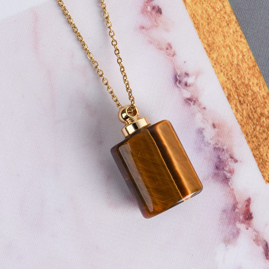 YGLINE Natural Crystal Gemstone Aroma Essential Oil Diffuser Perfume Bottle Necklace Pendant