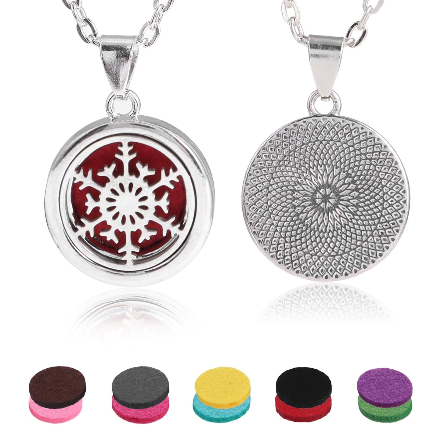YWLI Essential Oil Diffuser Necklace Aromatherapy Locket Pendant Necklace Stainless Steel Snowflake Necklace Pendant with 10 Pcs Refill Pads