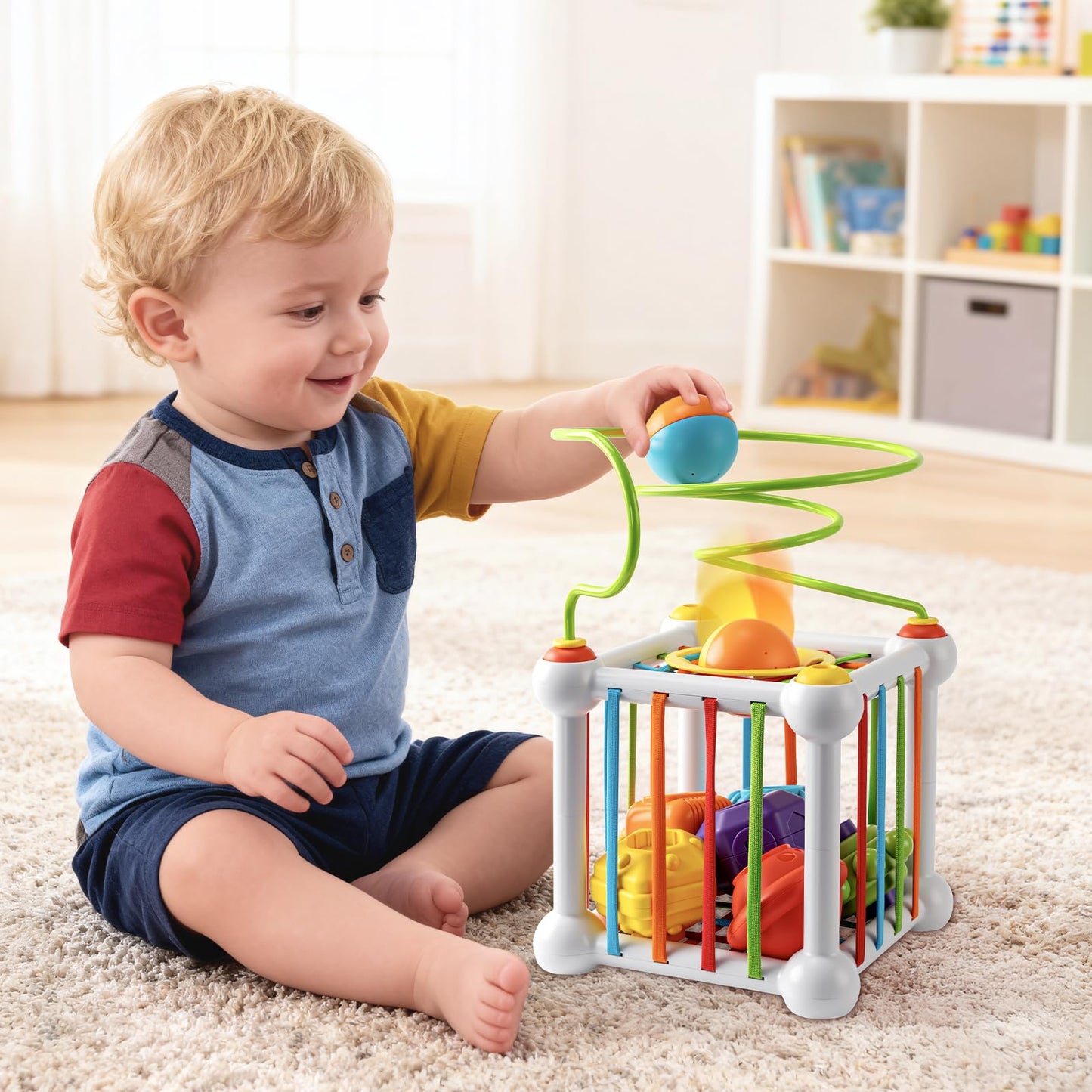 Aprilwolf Montessori Sensory Cube for Toddlers 18 Months + | Educational Activity Center with Elastic Sides | Baby Learning Toys, Wonderful Gift for Birthday Boys & Girls