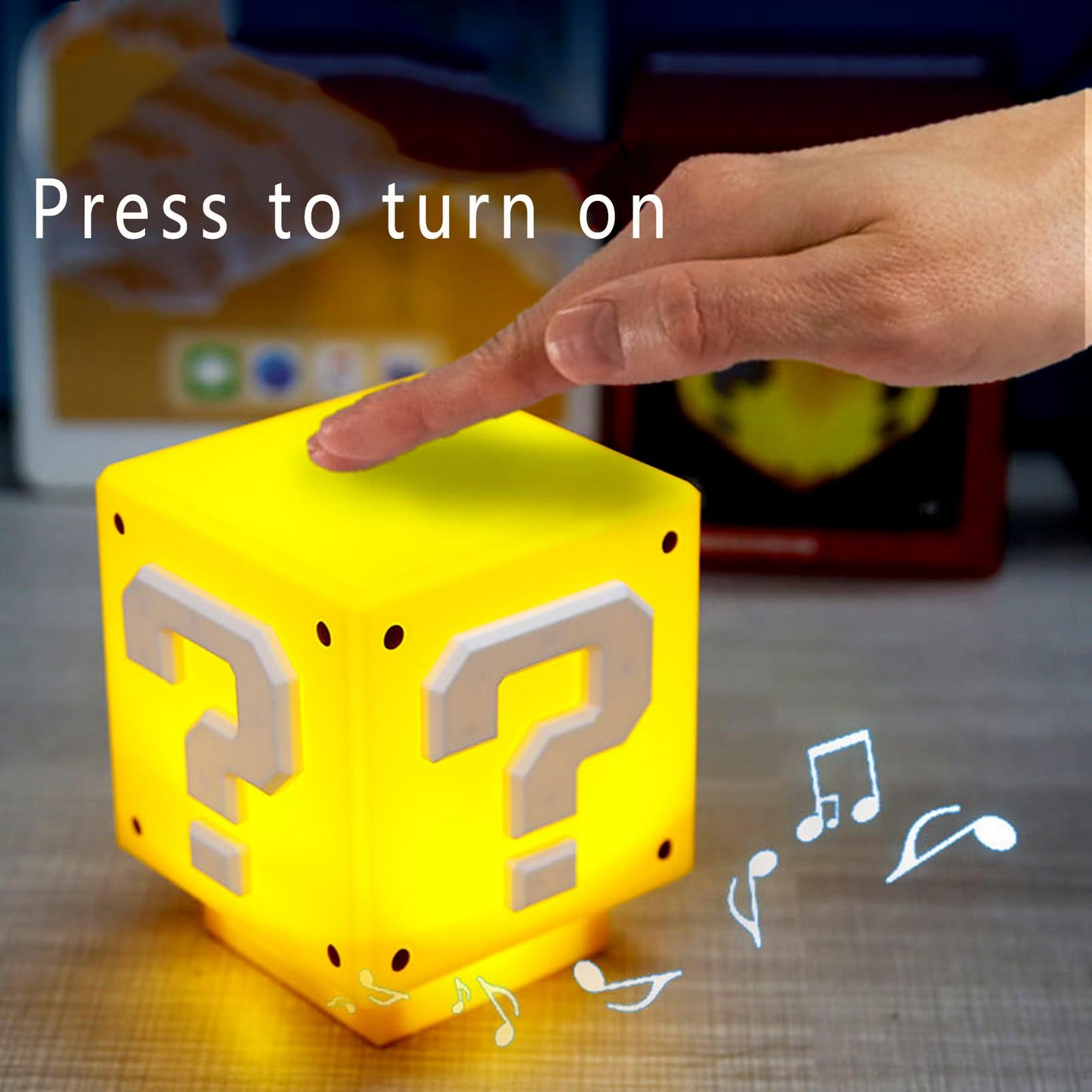 hopanrel Super Bros Question Block Lamp,Square LED Night Light with USB Cable,Table Lamp with Play Game Coin Sound Effect,Bedside Lamp Decor Toy Gift for Boy Girls