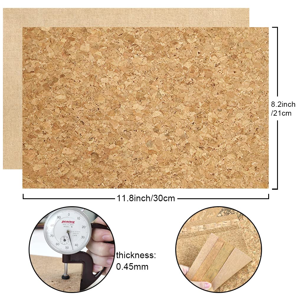 9 Pcs Soft Natural Texture Cork Faux Leather Sheets A4 Size Thin Real Cork DIY Crafts Fabric for Earrings Handbags Wallets Handicraft Accessories