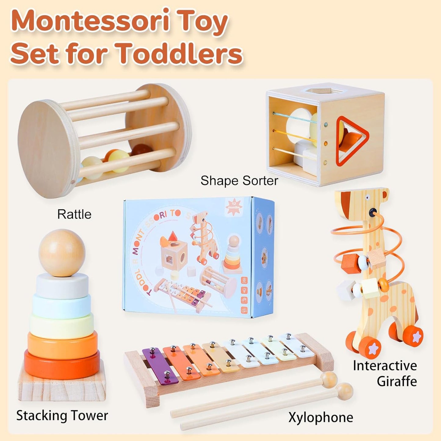 Smartwo Wooden Montessori Toys Set for Toddlers & Object Permanence Box for Baby