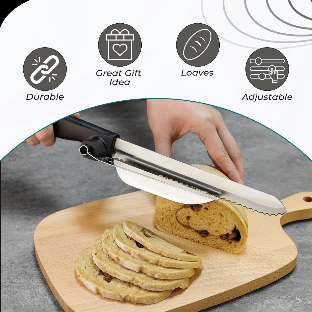 accuStation Bread Slicer for Homemade Bread, Sourdough Baking Supplies, Cake Knife, Sour Dough tools, Lame, Scoring Tool, Serrated Knives, Accessories for Sourdough Rounds, Adjustable Slicing Guide.