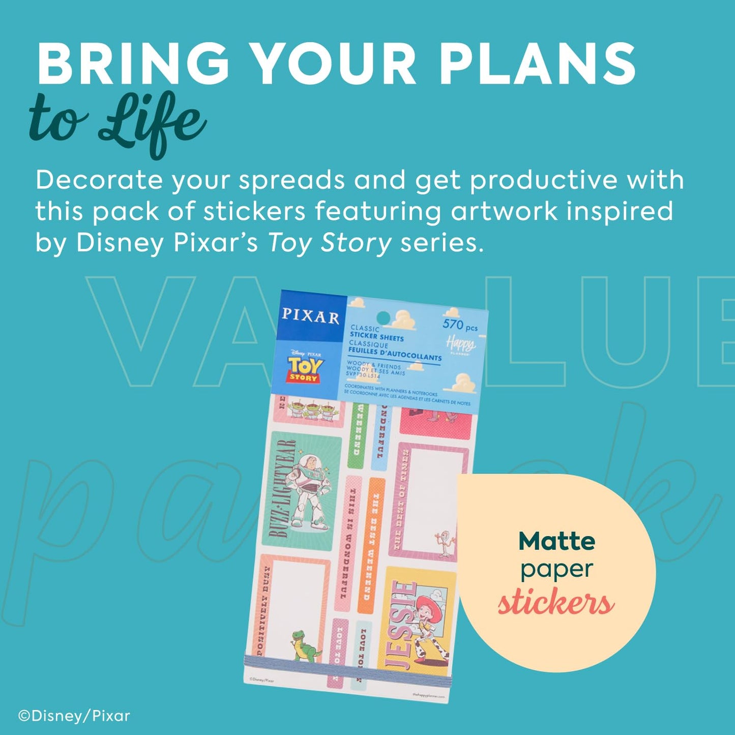 Happy Planner Disney Toy Story 30-Sheet Sticker Pack for Planners, Calendars, and Journals, Easy-Peel Sticker Sheets, Scrapbook Accessories, Woody and Friends