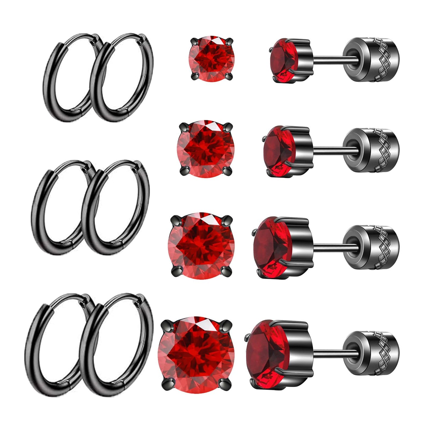 4 Pairs Titanium Hypoallergenic Stud Earrings 5A Cubic Zirconia Screw Back Earrings for Women Men Surgical Stainless Steel Double Side Flatback Earrings