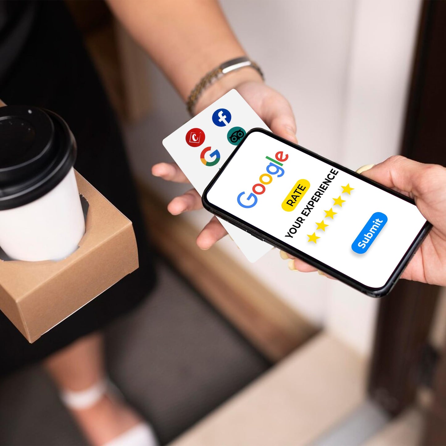 Check The Reviews Digital NFC Card - Smart Gadget for Reputation Management - Compatible with Google, Facebook, TripAdvisor - NFC Card for Customer Feedback via QR Code or Tap (3 Pack)