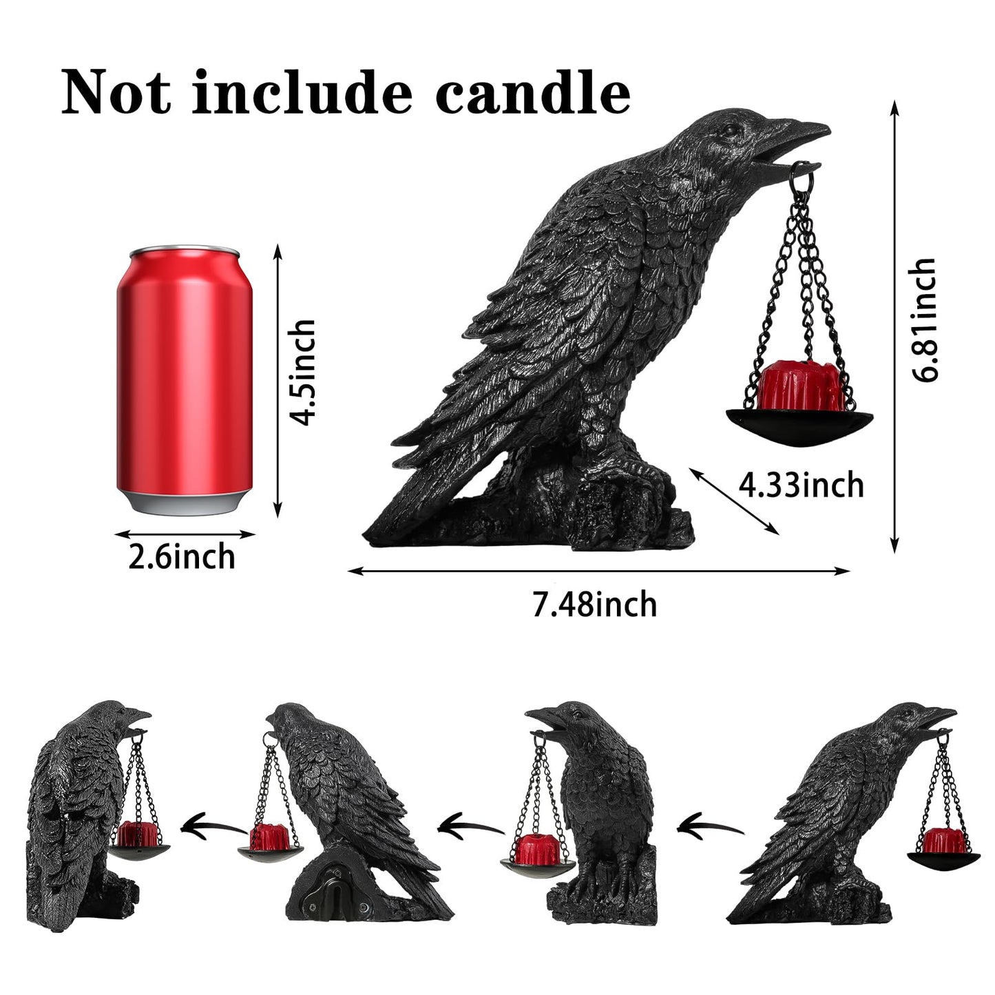 Gothic Crow Wall Art Decor Outdoor Wall Sconce Raven lamp Table Candle Holder Wall Decor for Patio Garden Bedroom Gothic Gifts Head Facing Right