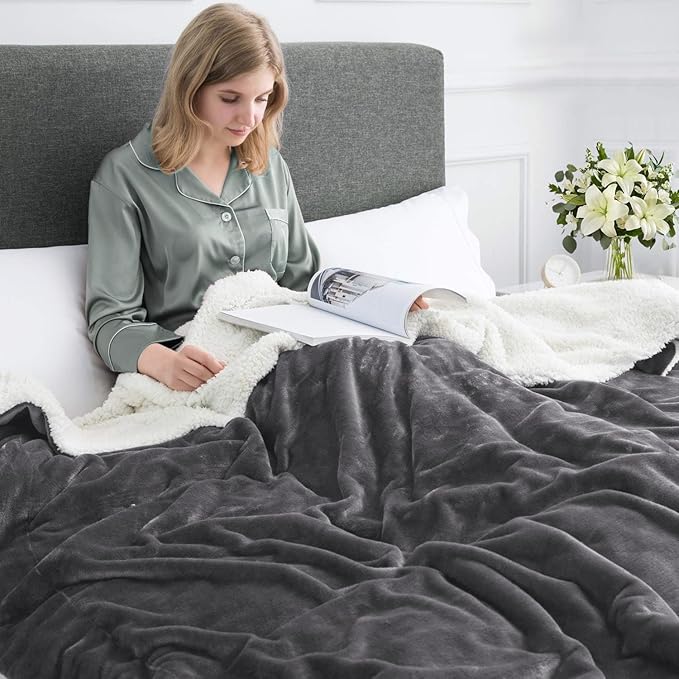 IR Imperial Rooms Sherpa Fleece Throw Blanket for Couch - Soft and Fuzzy Grey Blanket for Winter - Reversible Thick and Warm Fluffy Throw Blankets for Bed, Sofa, Camping and Travel, 50x60 Inches