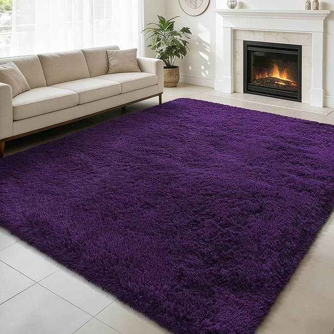 Shag Area Rug for Bedroom 4x6,Purple Fluffy Area Rugs for Living Room,Soft Fuzzy Rug Non-Shedding Indoor Plush Carpet for Kids Bedroom Nursery Dorm Home Decor