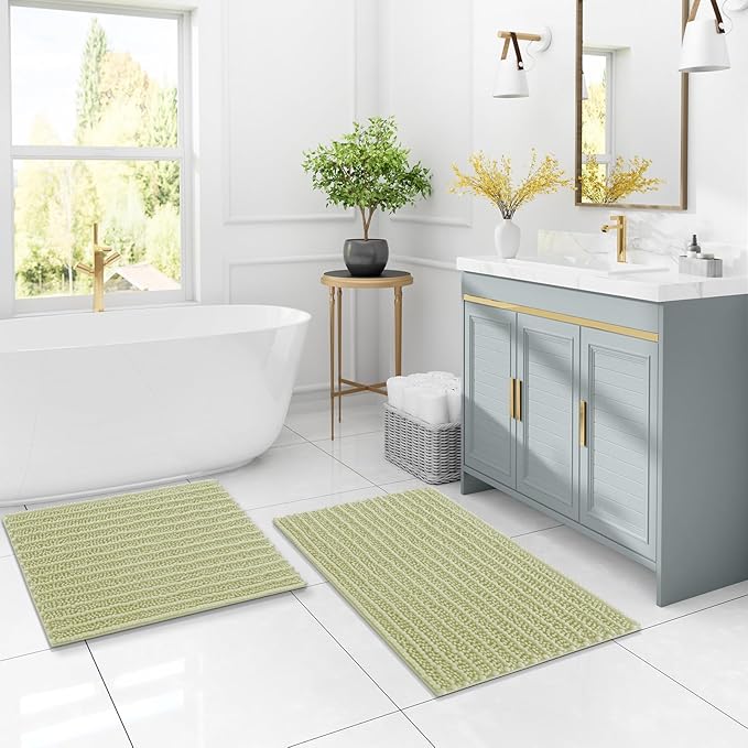 Arotive Luxury Chenille Bathroom Rug Mat, Extra Soft Thick Absorbent Shaggy Bath Rugs, Non-Slip Machine Wash Dry, Plush Bath Mats for Bathroom, Shower and Tub, 30x17, Vanilla