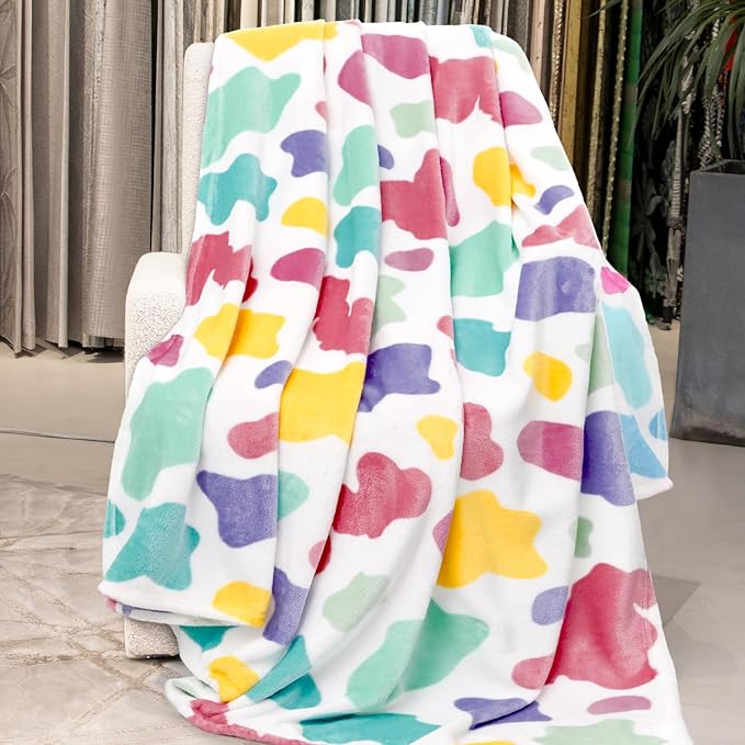 Twin Size Fleece Blanket 60x80 - Lightweight Soft Colorful Rainbow Throw for Bed, Couch & Travel,Girls Bedding Gifts