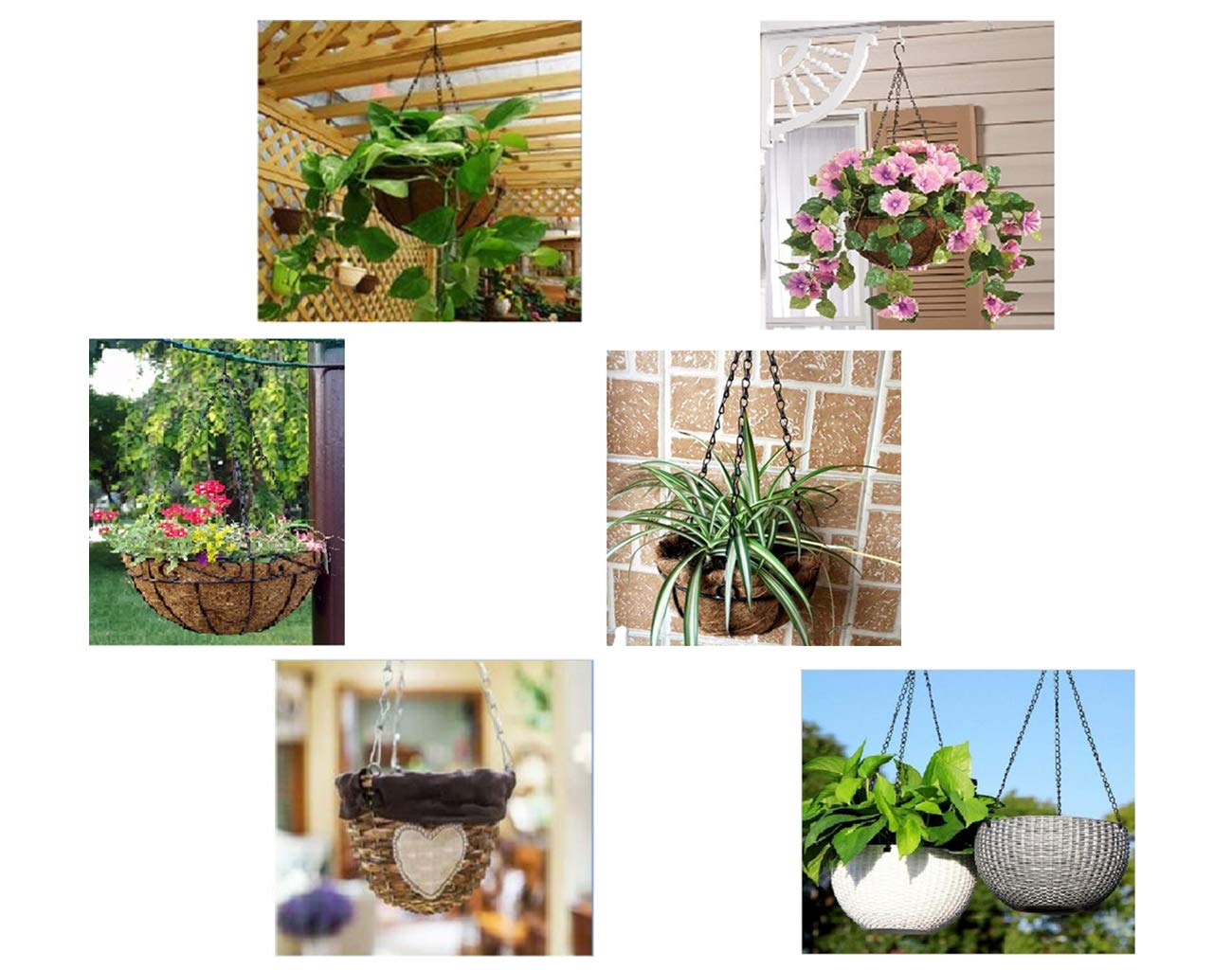WINCSPACE Black Hanging Basket Chains 3 Leads Flower Plant Pot Replacement Chain with Hooks Hanger for Bird Feeders, Planters, Lanterns and Ornaments 5 Pack Choose Length (16inch)