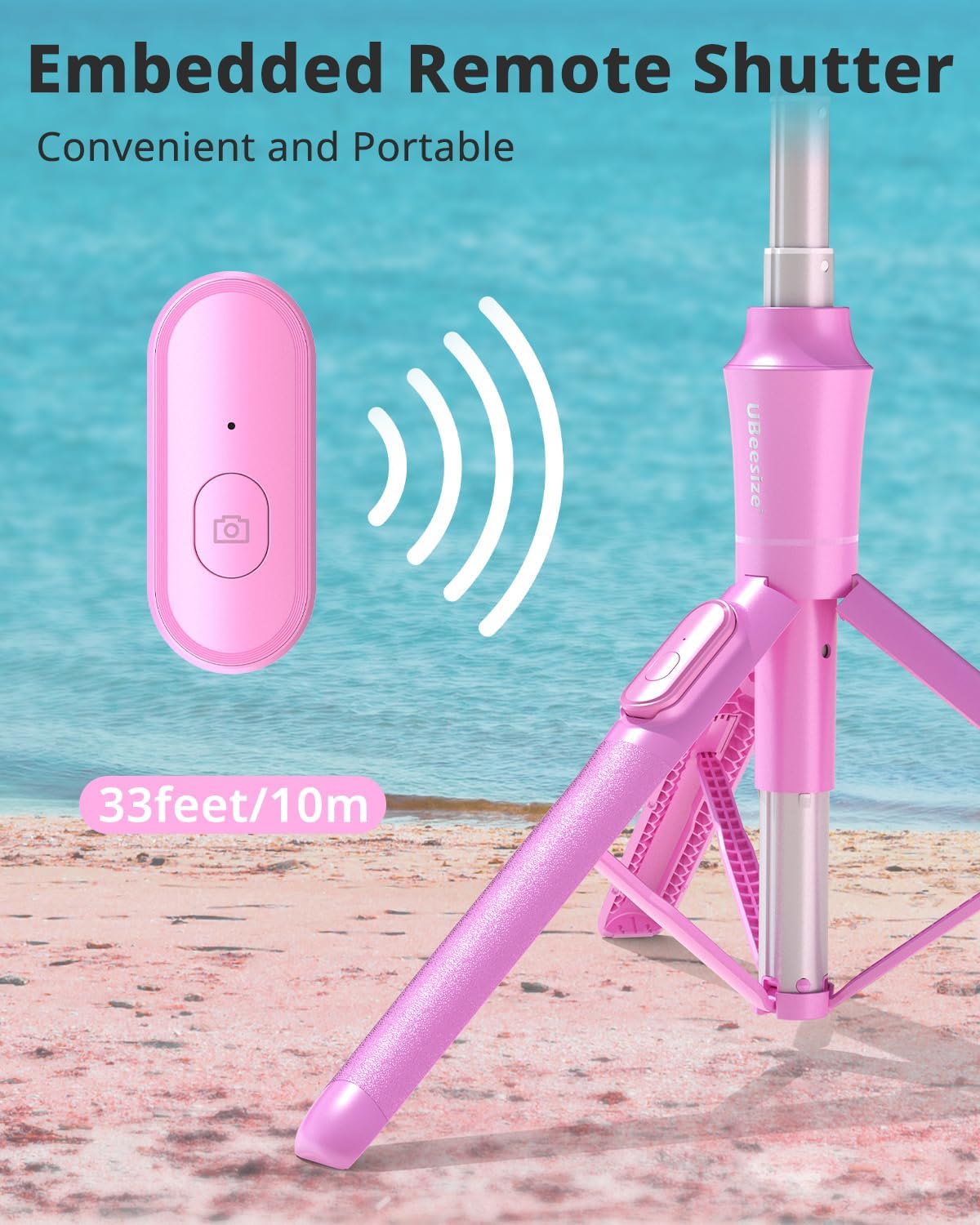 UBeesize 62'' Magnetic Selfie Stick Phone Tripod with Wireless Remote, Extendable Cell Phone Stand, Compatible with MagSafe, Cellphone Stand for iPhone 15 14 13 12 and Android Phones Pink