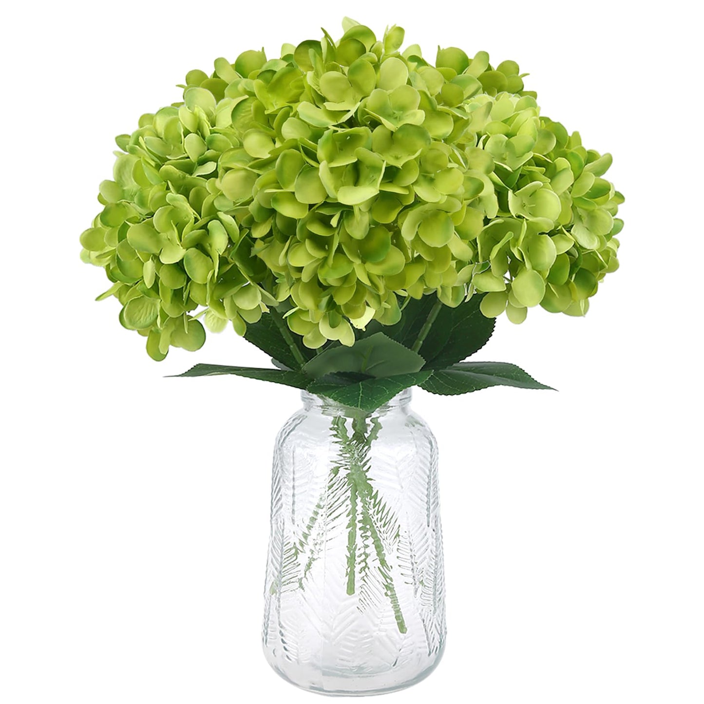 GREENTIME 6 Pack Green Hydrangea Artificial Flowers 14.5 Inch 1 Head Large Fake Flowers for Home Wreath DIY Indoor Spring Outdoor Desk Bathroom Shelf Dining Room Table Kitchen Wedding Decor