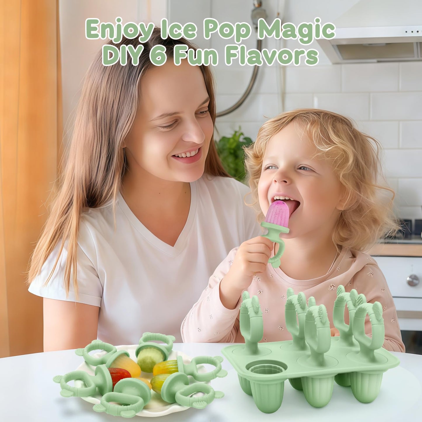 Silicone Baby Popsicle Molds with Sticks, Mini Popsicles Molds for Babies Breastmilk Popsicle Molds for Teething Relief, Frozen Treats Maker Popsicle Maker Ice Pop Mold for Toddlers Kids(Green)