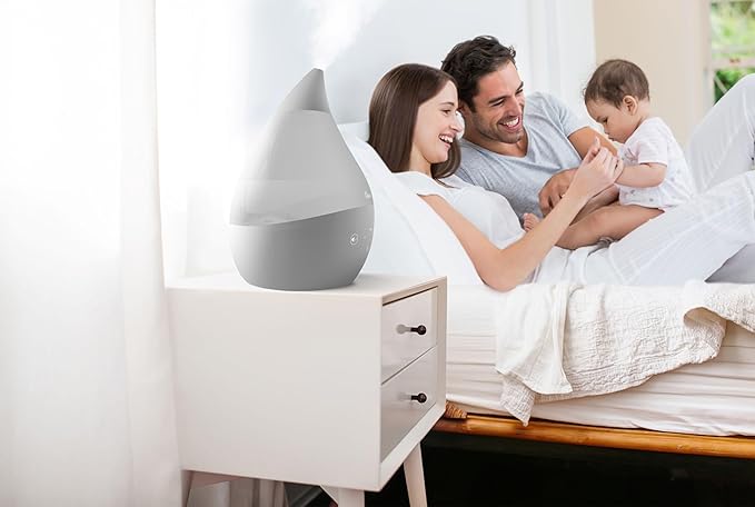 Crane 4-in-1 Drop 2.0 Ultrasonic Cool Mist Humidifier with Sound Machine, Night Light, Aroma Tray, 1 Gallon Top Fill, Grey 1 Gallon