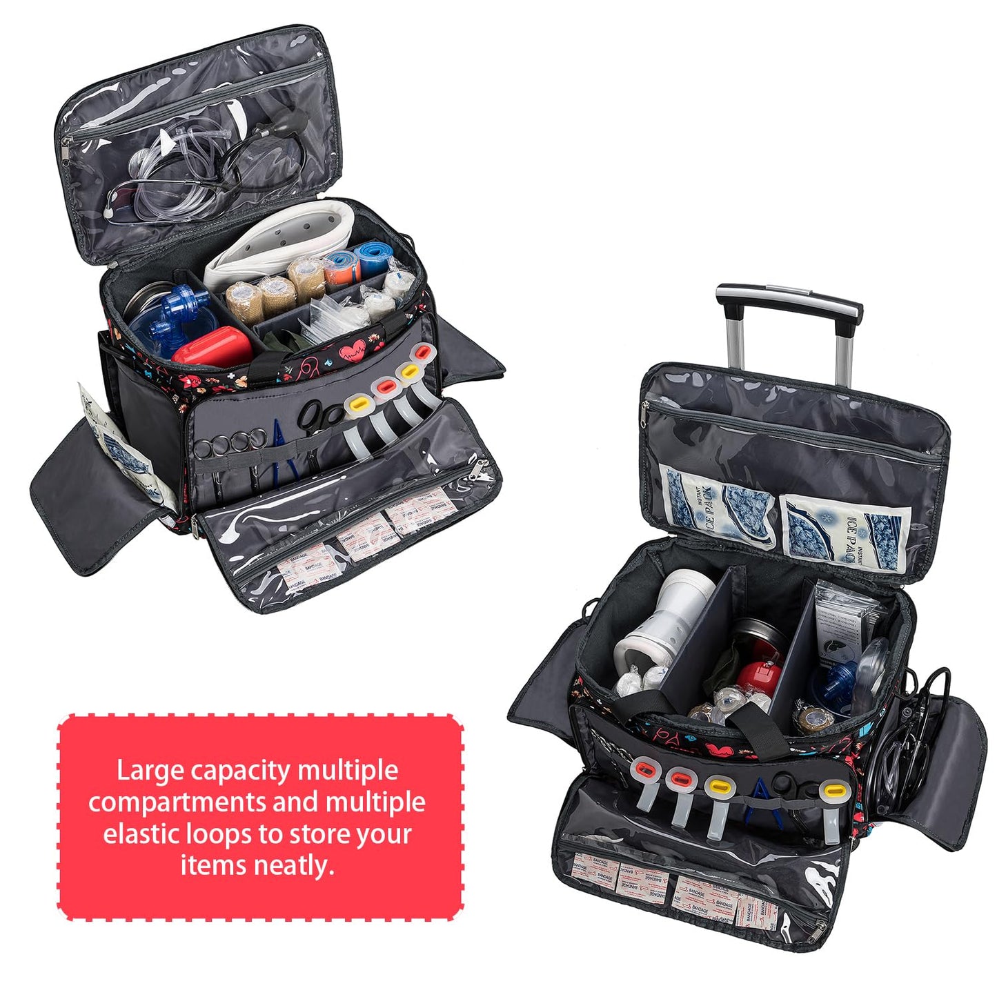 Medical Bag Rolling Roller Bag Trolley Duffel Nurses EMT CNA RN Empty for First Aid Responder Home Health Care Nursing Student Roll Duffle Bag Carry on Wheels Work Physicians Doctor