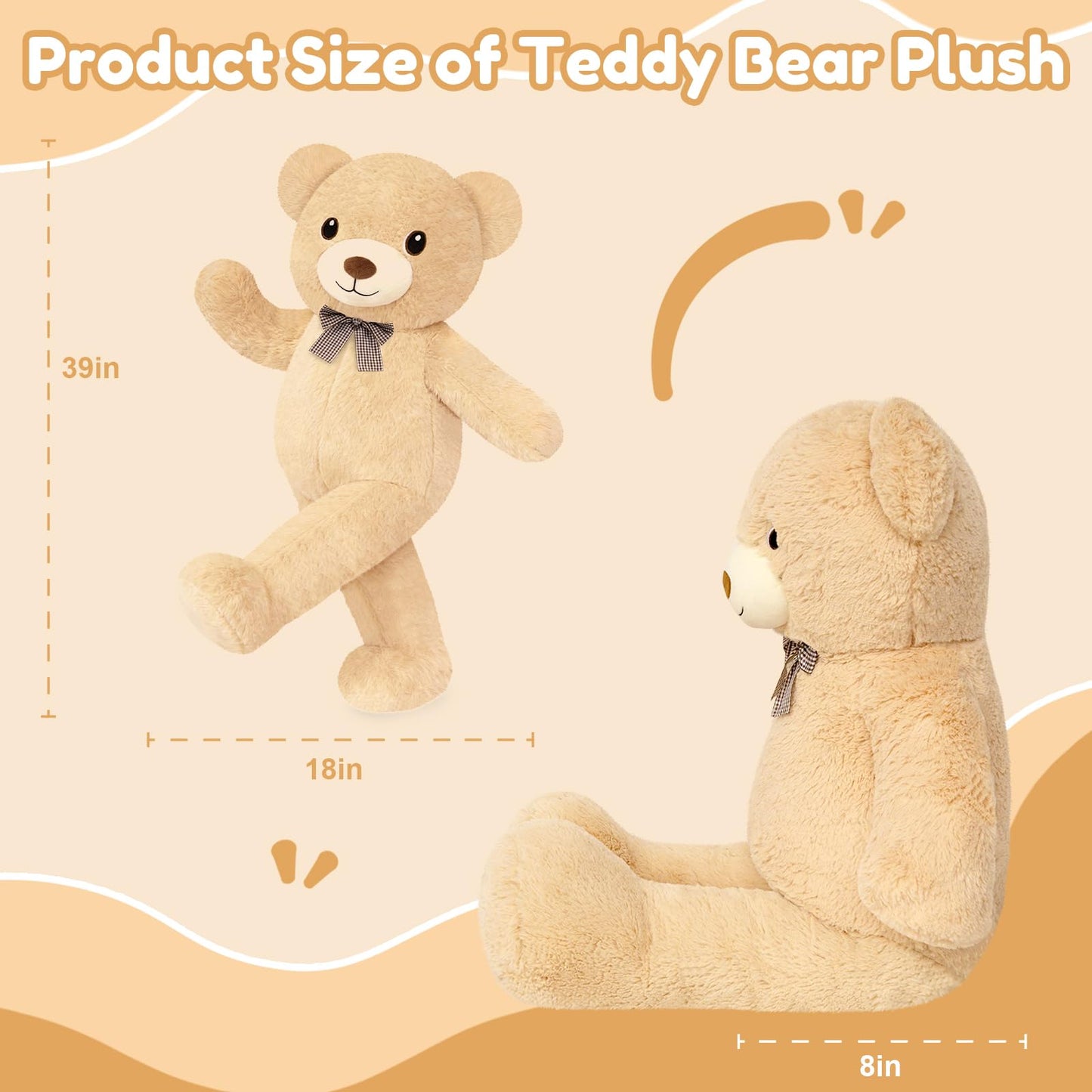 SQEQE Giant Teddy Bear Stuffed Animals 39 in, Large Teddy Bear Plush for Kids Adults, Cute Huge Plushies for Birthday Valentine's Gift