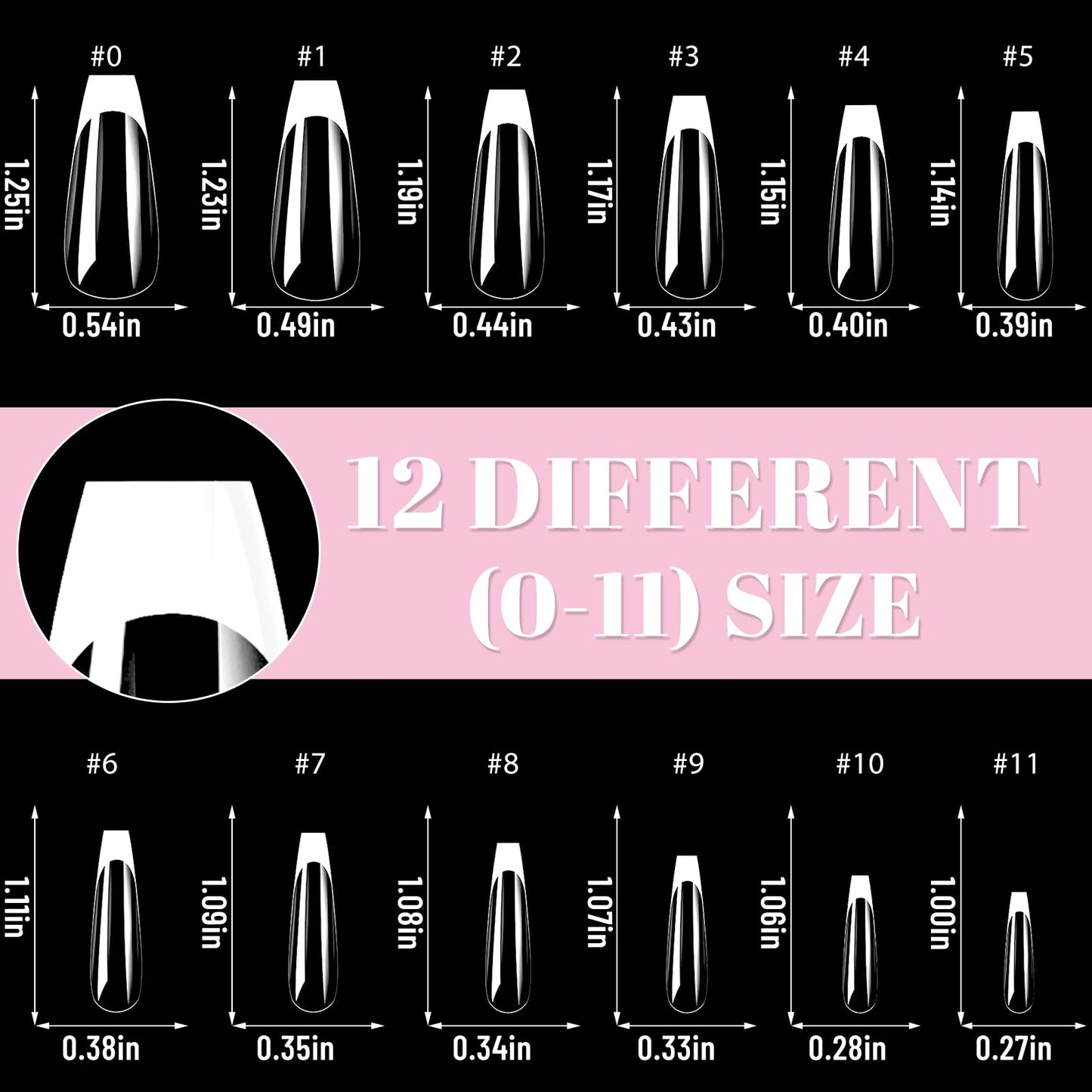 Bellelfin White French Tip Press on nails Long Coffin Fake Nails, 120PCS Coffin Nail Tips Long French Tip Nails, Clear Acrylic Press on Nail Full Cover False Nail