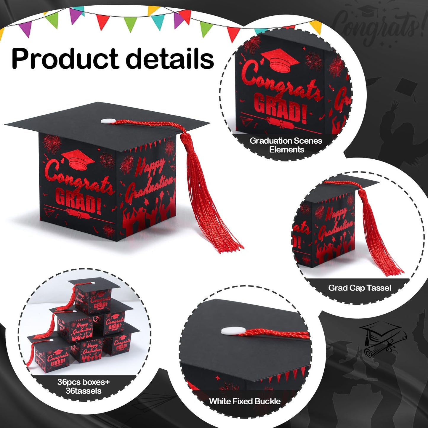 COTOPHER 36 Pack Mini Graduation Cap Gift Boxes with Tassel, Class of 2026 Graduation Candy Boxes Centerpieces for Tables Party Decorations, Small Treat Chocolate Box Graduate Favors Supplies