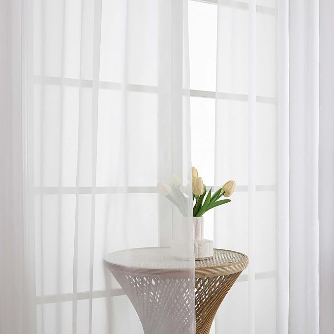OVZME White Sheer Curtains 108 Inches Long 2 Panels Set, Extra Wide Solid Lightweight & Airy Gauzy Window Treatments with Light Filtering for Patio Sliding Door, 59Wx108L Inches