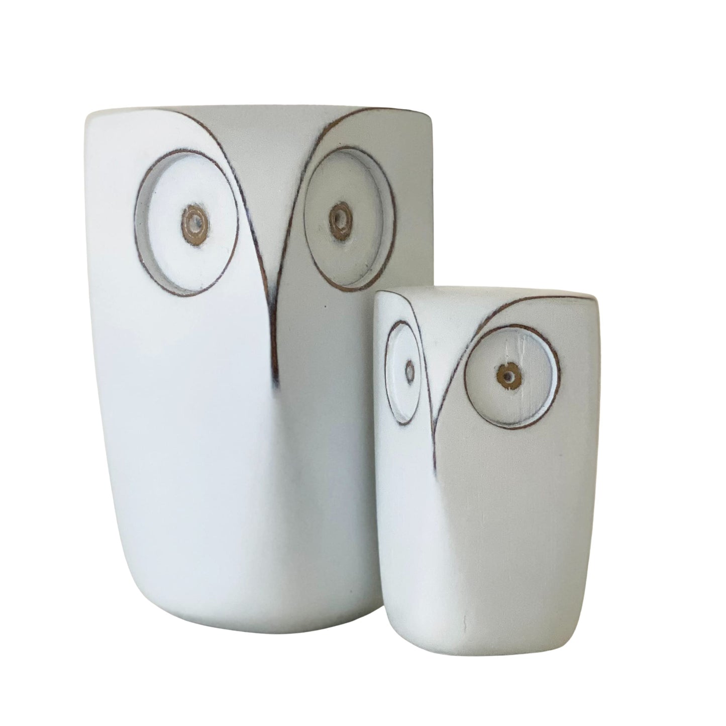 Huey House Wise Owl Decor Statue Sculptures – Set of 2 Small White Resin Figurines, 5¾ & 4 Inches High, Minimalist Decor for Home, Office, Bookshelf, or Desk