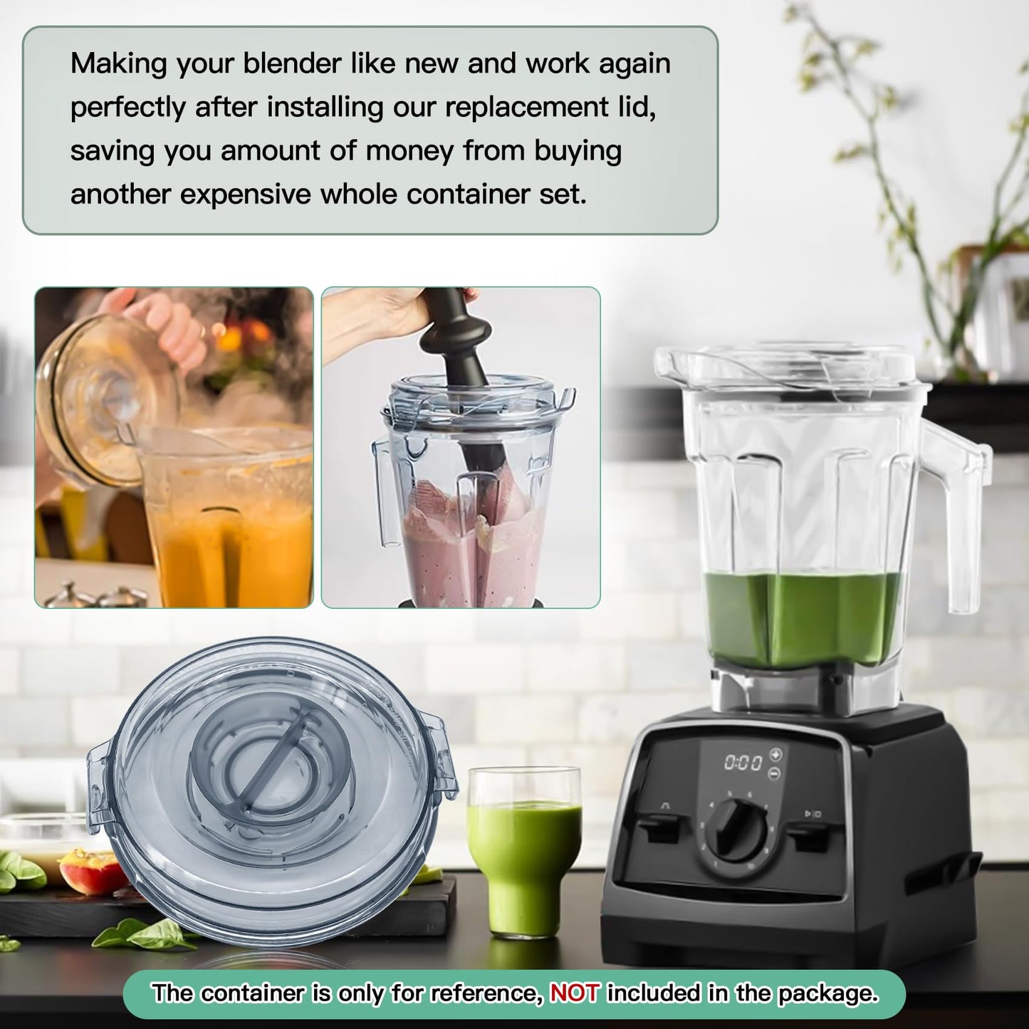 WSEYU Replacement Lid Compatible with 64 oz Low Profile Container A3500 A2500 A3300 A2300 V1200, Top Cover Replacement for Blender Pitcher 64oz Low-Profile, BPA Free