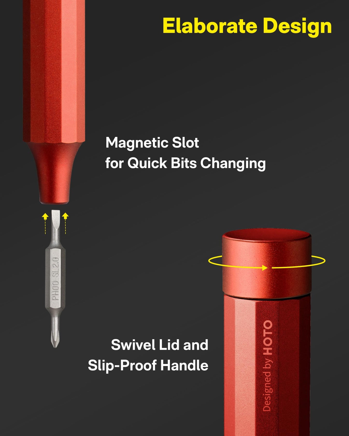 HOTO 24 in 1 Mini Screwdriver Set, Magnetic Torx Bit Set, Eyeglass Repair Kit, EDC Pen Screwdriver for Electronics, Watches, Phones, Laptops, Cameras, Gadgets for Men, Cinnabar Red