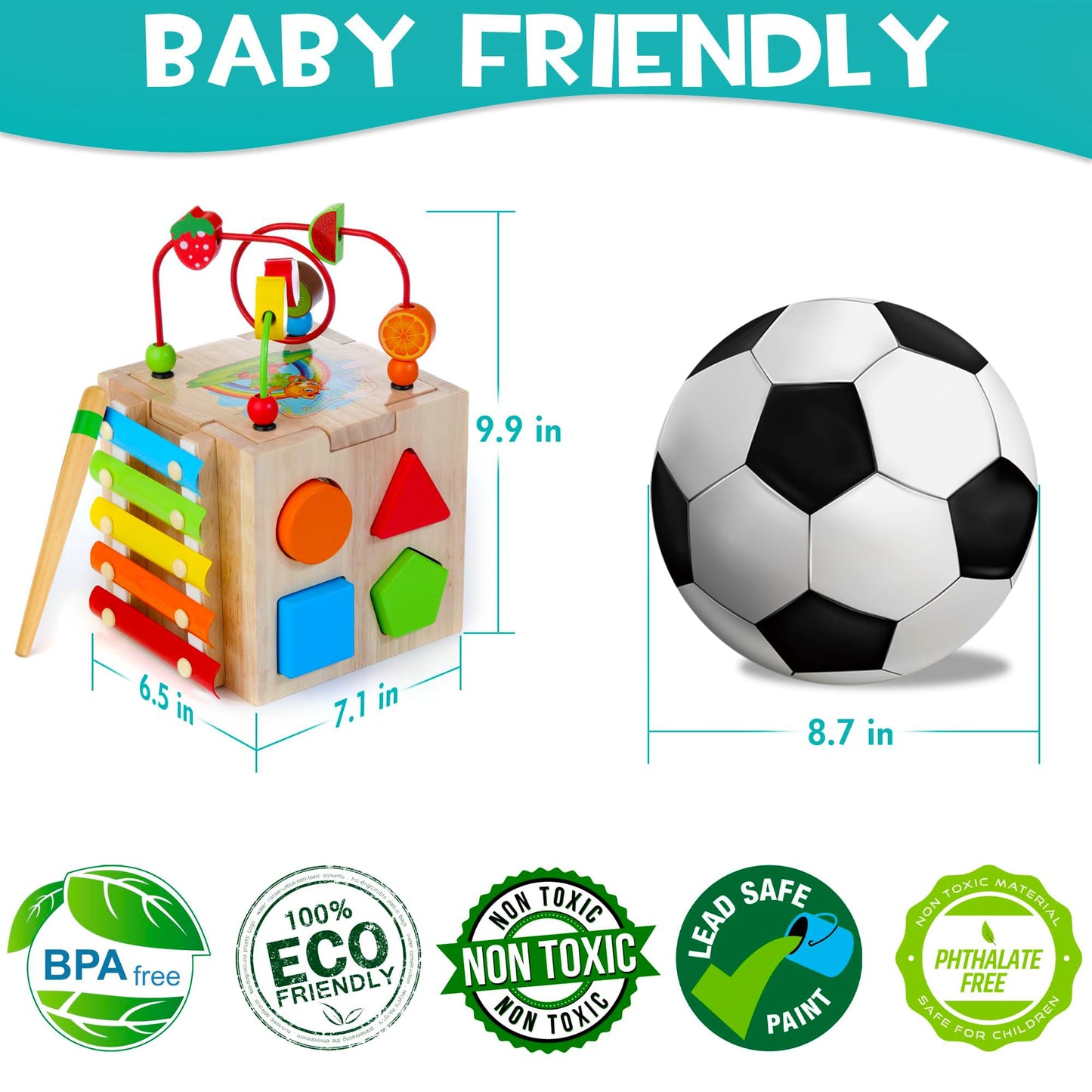 HELLOWOOD Wooden Activity Cube, 8-in-1 Montessori Baby Toys for 1+ Year Old Boys & Girls, Educational Learning Toys for Toddlers Age 1-2, 1st Birthday Gift | Bonus Sorting & Stacking Board