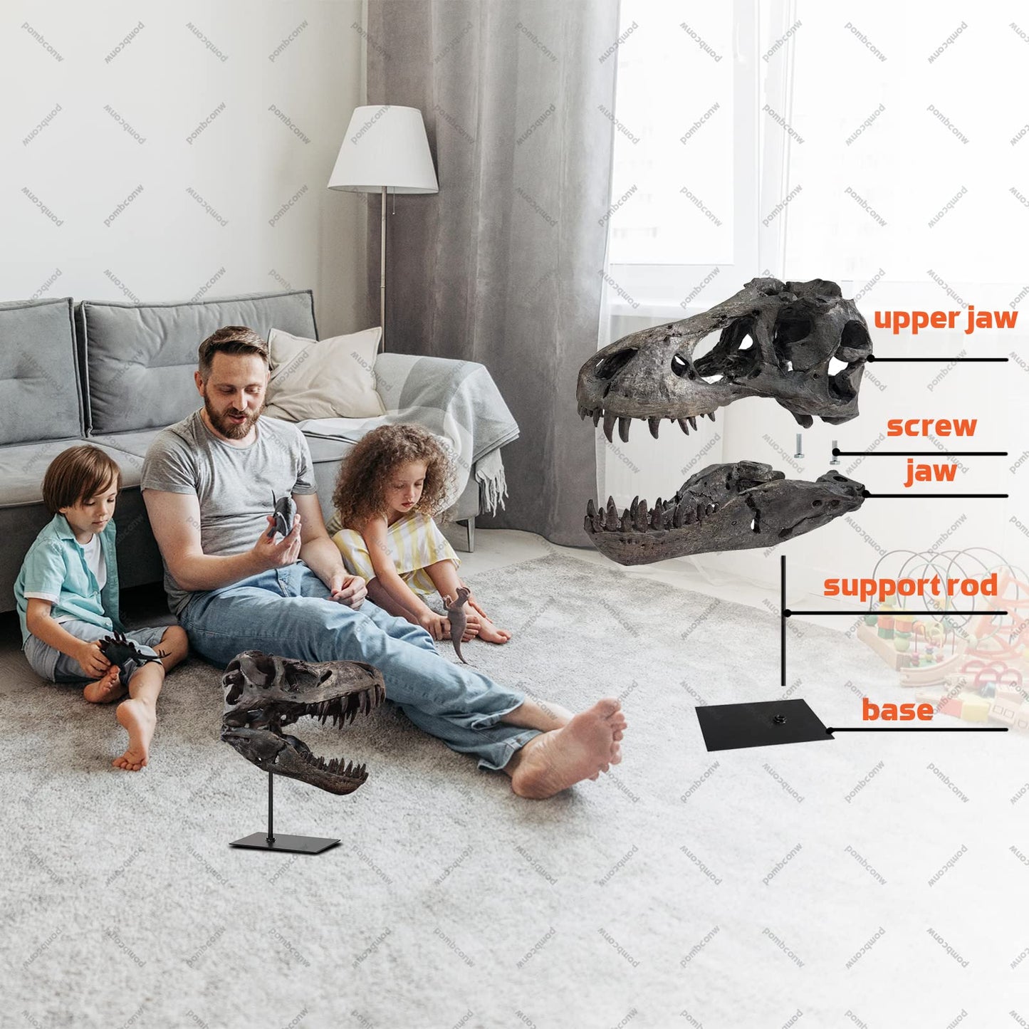 pombconw T Rex Skull, Dinosaur Statue Resin Dinosaur Skull Fossil Replica Skeleton Sculptures,Decorative Ornaments for Office Desktop Cabinets Home Kids Adults