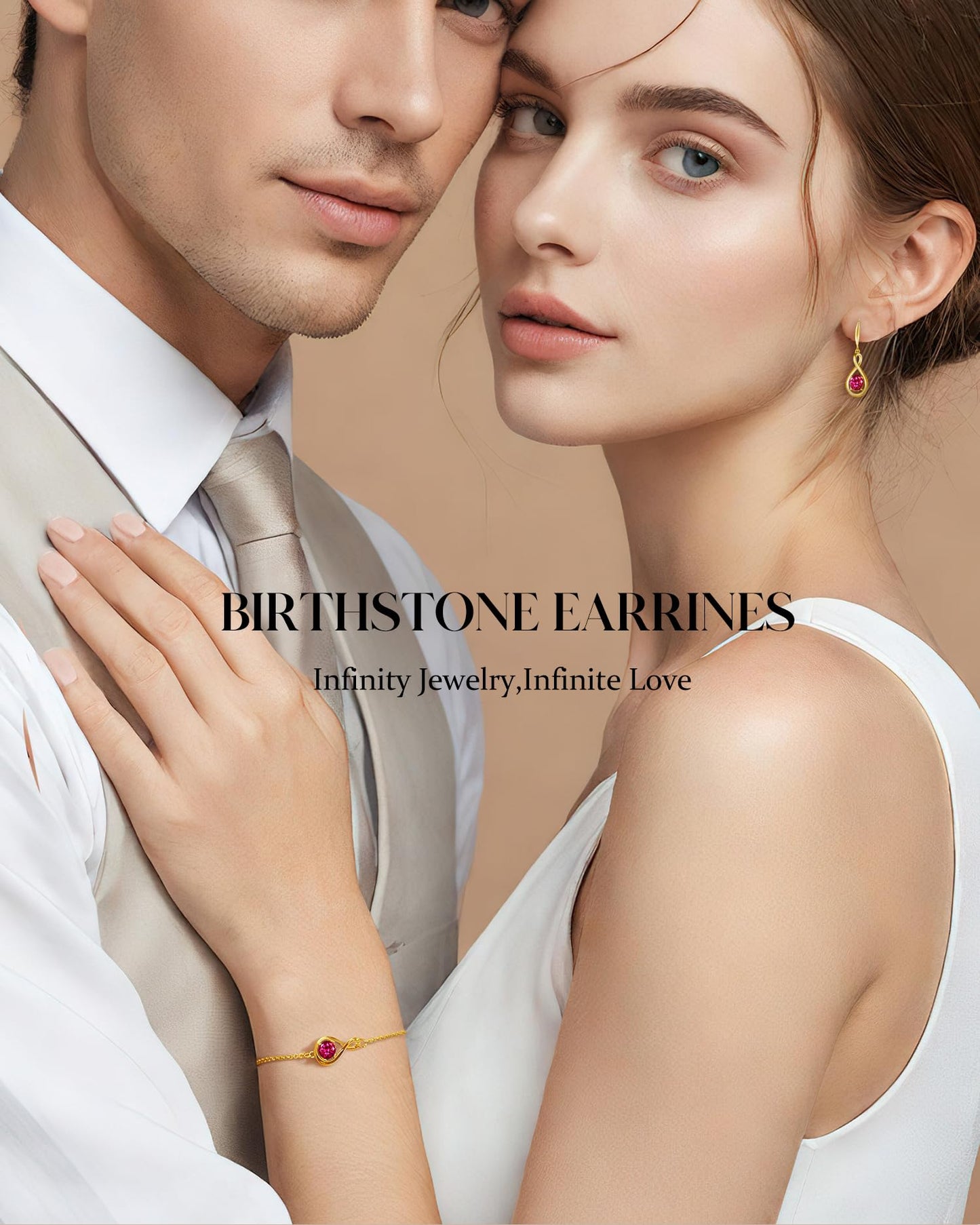 FANCIME Ruby Dangle Drop Earrings 925 Sterling Silver Yellow Gold Plated Dainty Infinity Red Gemstone July Birthstone Earring Fine Jewelry Birthday Mothers Day Gifts for Mom Her Women