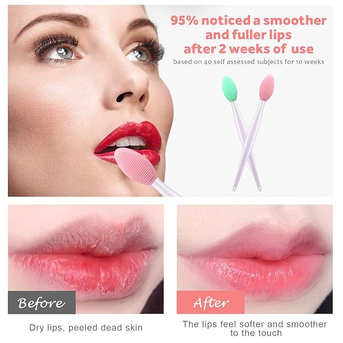 Lip Scrub Brush,Lip Scrubber Exfoliator,Double-Sided Silicone Exfoliating Tool,Gentle Lip Exfoliator Scrubber Brush for Smooth,Soft,Bright,and Healthy Lips(3 PCS)