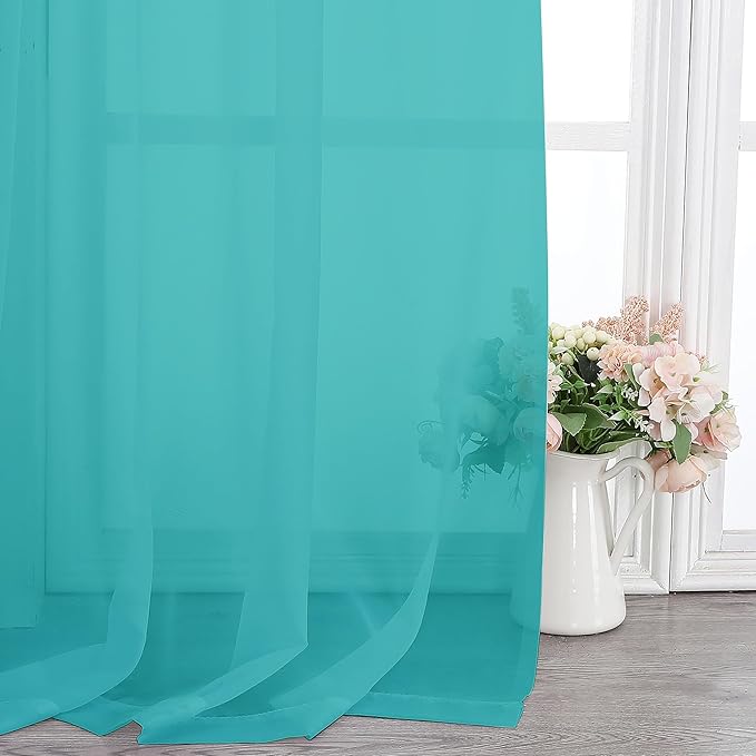 Chyhomenyc Turquoise Sheer Curtains 108 Inches Long - Light Filtering Voile Extra Long Panel Drapes for Floor to Ceiling Window, Elegant Soft Living Room Curtains, Each 42Wx108L Inch, 9FT, 2 Panels