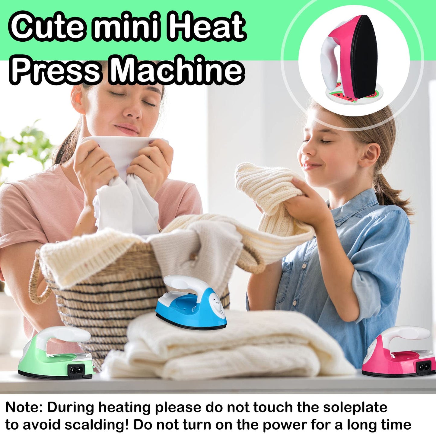 Zhehao 4 Pcs Mini Craft Iron Small Heat Press 3.39 x 2.36 x 2.56 Portable Heat Transfer Machine with Charging Base Accessories DIY Clothe Bead Patch Bag Hat Vinyl(Rose Red, Green, Blue, White)