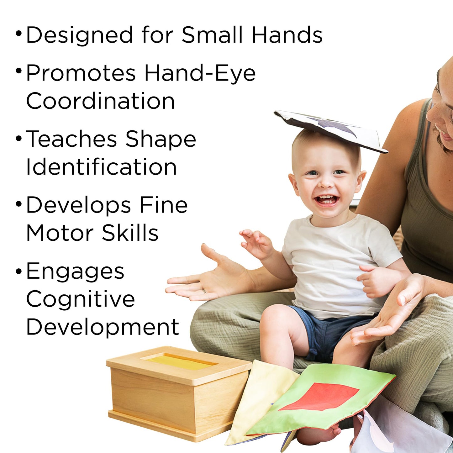 Sensory Tissue Box Toy for Babies 6-12 Months - Montessori Baby Tissue Box with Crinkle Paper, Natural Wooden Toy for Infants