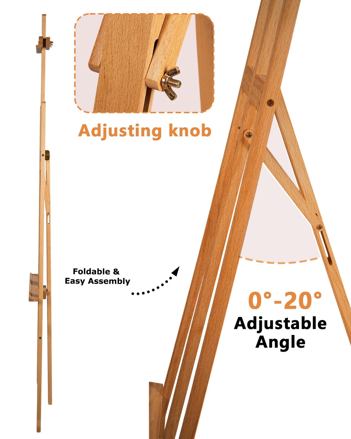DJAR Solid Beechwood Art Easel for Painting, Folding Floor Easel Stand for Drawing, Wedding Sign and Poster, Ajustable Wooden Easel for Artist and Beginner, Hold Canvas up to 41.7"