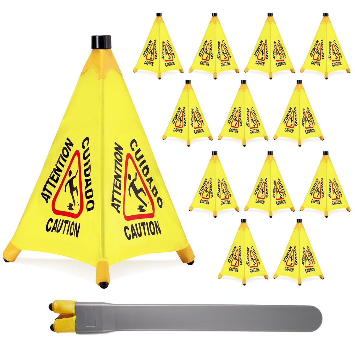 12 Pcs Pop up Wet Floor Sign with Storage Tube 20 Inch Wet Safety Signs Commercial Caution Safety Cone Pop up Caution Sign for Commercial Stores Grocery Restaurant Restroom Office Use (12 Count)