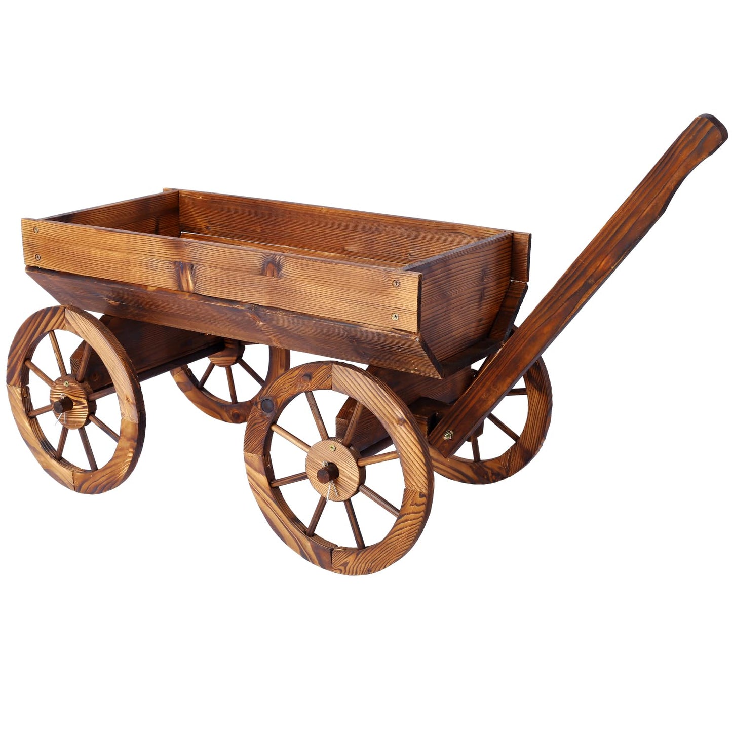 Geelife Wood Wagon Flower Planter Pot Stand with Wheels Home Garden Outdoor Decor