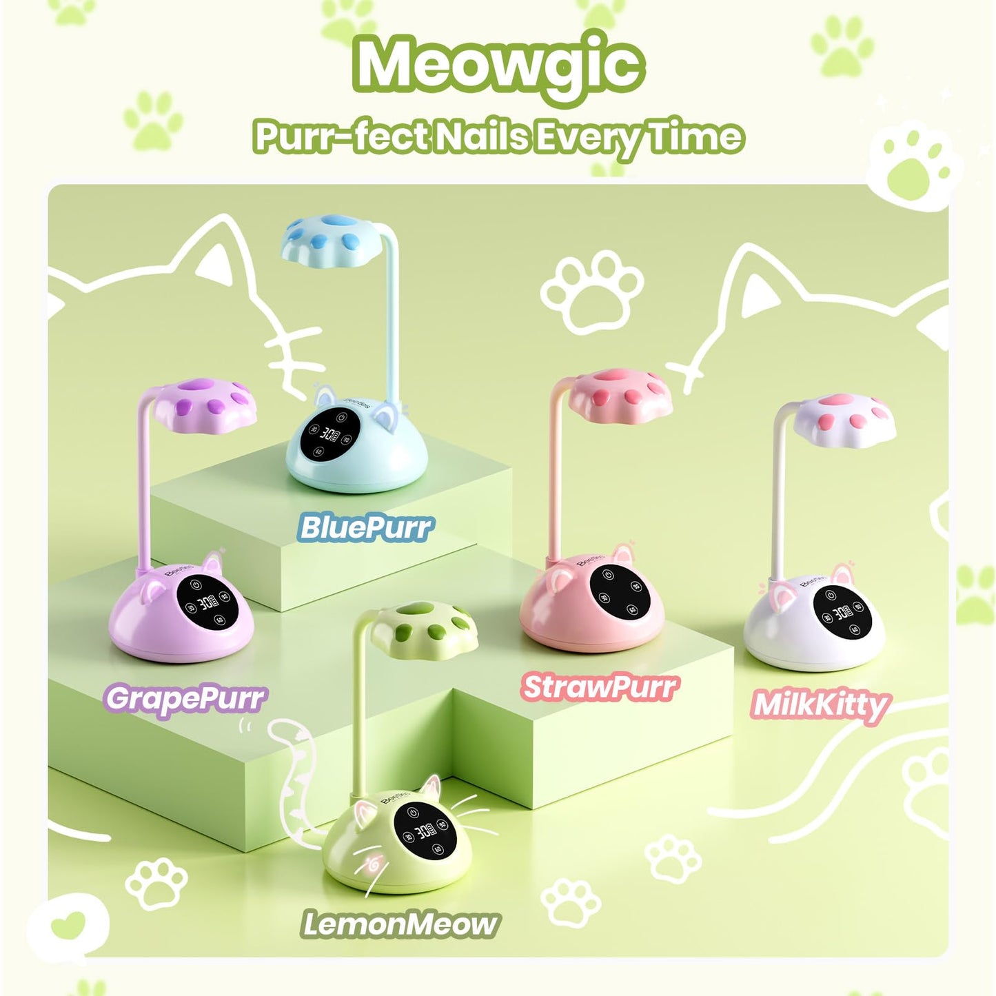 Beetles Gooseneck UV Nail Lamp - Meowgic LemonMeow Mini LED Nail Light with 3 Timer and Countdown Display Flash Cure Lamp for Gel Polish Nails Glue Builder Gel Smart Sensor Cordless Nails Dryer