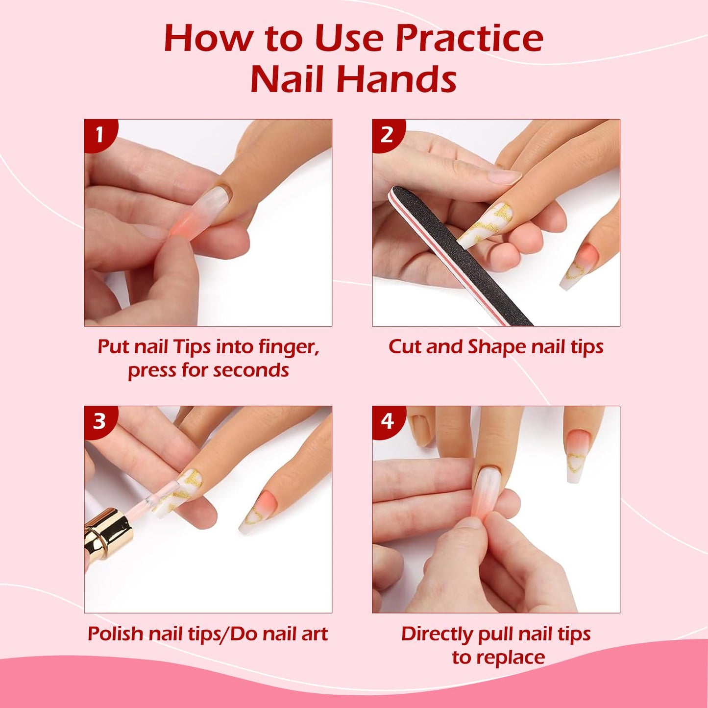 LIONVISON Practice Hand for Acrylic Nails, Realistic Silicone Nail Hand Practice, Flexible Fake Nail Mannequin Training Hand for Nail Practice, Acrylic Nail Art Practice Tool (with Visible Joints)