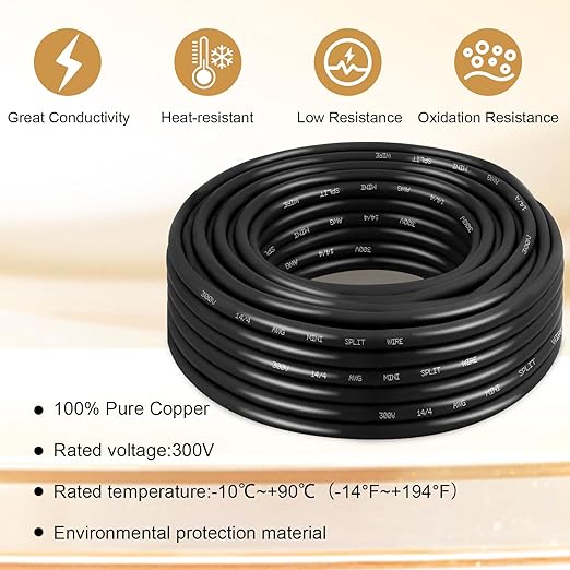 MOOKEERF 14/4 AWG Mini-Split Cable - 50FT 14 AWG 4 Conductor Control Cable 300V Stranded Oxygen-Free Pure Copper Wire for Mini Split Air Conditioner,Heat Pump,HVAC Systems and Speaker Systems