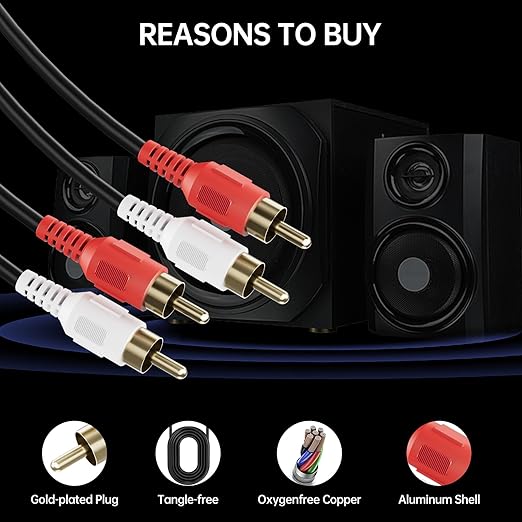 Sjorks RCA Cable 100ft,2RCA Male to 2RCA Male,Audio Stereo Subwoofer Cable [Hi-Fi Sound] Auxiliary Audio Cord for Home Theater, HDTV, Amplifiers, Hi-Fi Systems,Speakers and etc