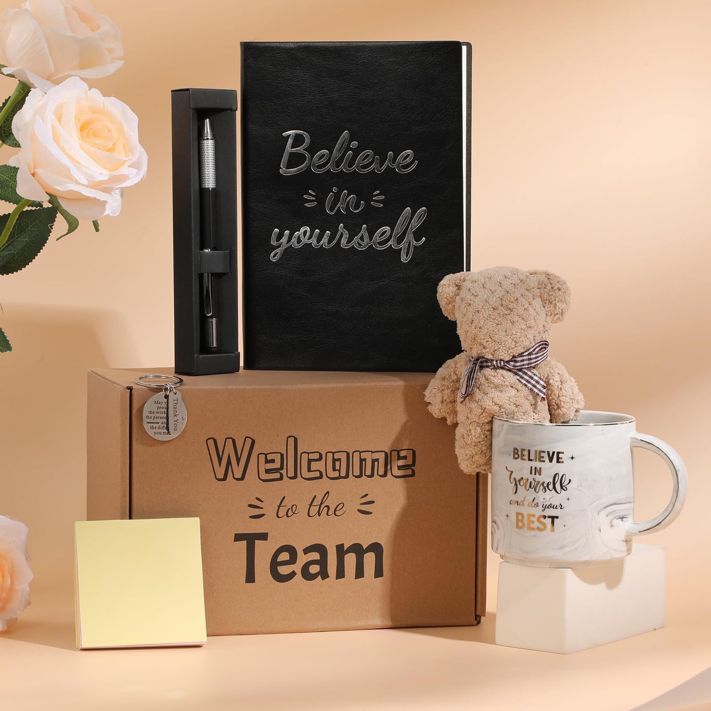 New Employee Welcome To The Team Gift Sets Employee Appreciation Gift Sets Includes Coffee Mug Greeting Card Key Chain Multifunctional Pen Notebook Note Towel Appreciation Christmas Gifts for Worker