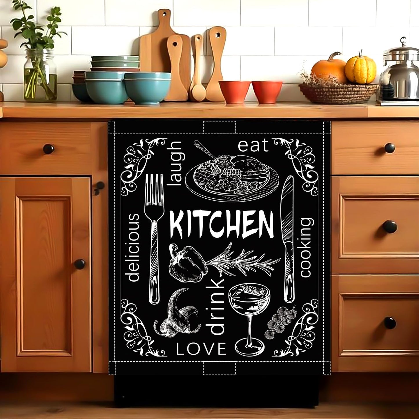 Black Dishwasher Magnet Cover, 23x26 in Summer Decor Dishwasher Magnet Covers Kitchen Decoration Dish Washer Magnets Sticker Funny Fridge Magnets Panel Decal Magnetic Covers